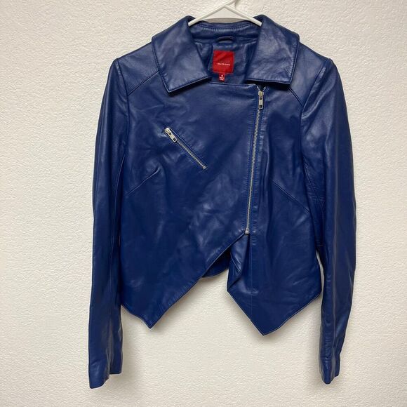 Red Sacks Fifth Avenue NWT Blue Faux Leather Jacket size small - Picture 2 of 9